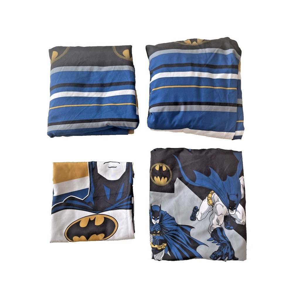DC Comics Batman 4pc Twin Sheet Set Fiitted, Flat,‎ Pillowcase & Sham